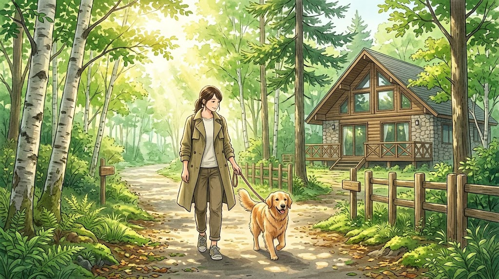軽井沢でペットと泊まれる宿のイメージイラスト